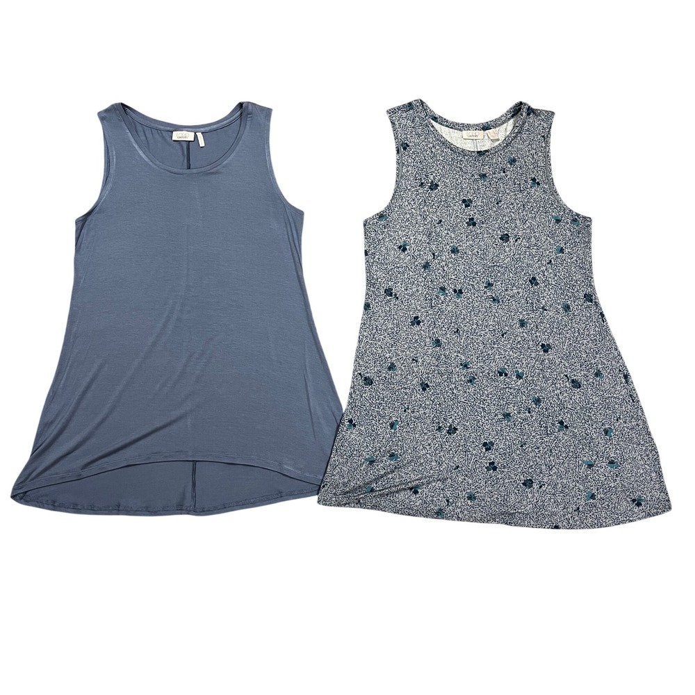 Lot Of 2 LOGO by Lori Goldstein Sleeveless Pullover‎ Tank Tunic Blue/Floral Soft